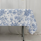 Polyester 60"x102" Rectangle Tablecloth White - Blue French Toile Pattern for Elegant Gatherings - Bell Racket Store