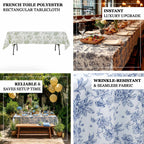 Polyester 60"x102" Rectangle Tablecloth White - Dusty Sage Green French Toile Pattern for Elegant Gatherings - Bell Racket Store