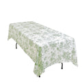 Polyester 60"x102" Rectangle Tablecloth White - Dusty Sage Green French Toile Pattern for Elegant Gatherings - Bell Racket Store