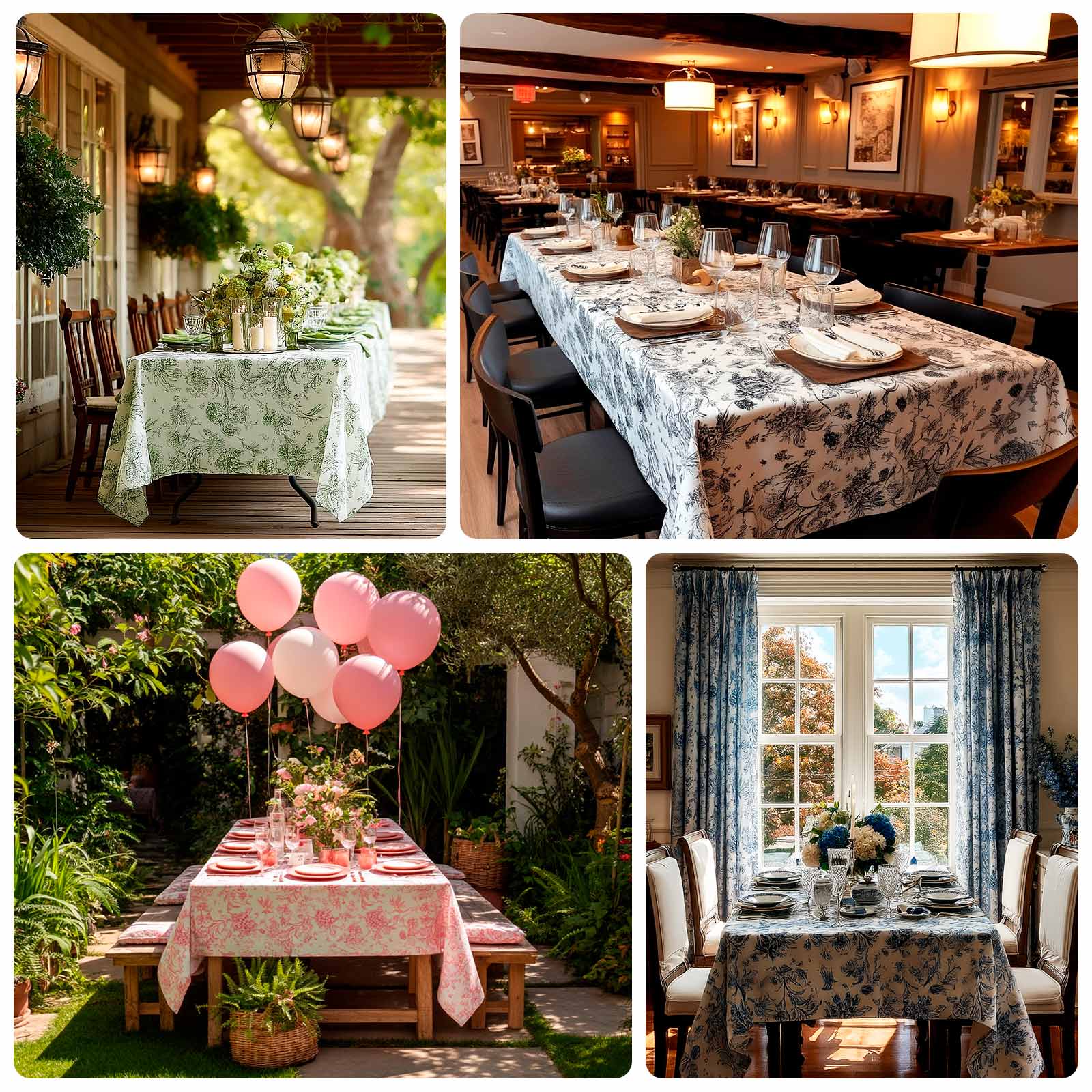 Polyester 60"x102" Rectangle Tablecloth White - Lavender Lilac French Toile Pattern for Elegant Gatherings - Bell Racket Store