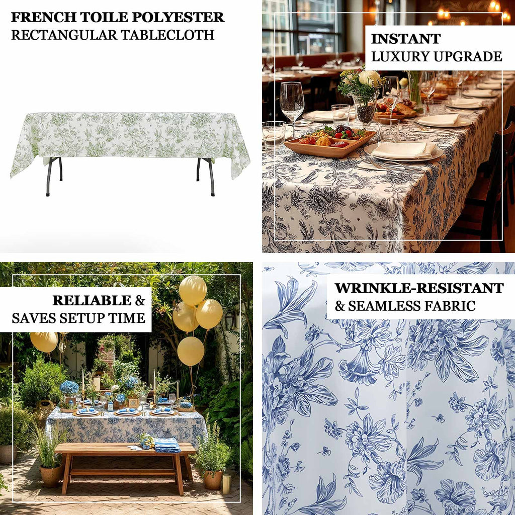 Polyester 60"x102" Rectangle Tablecloth White - Lavender Lilac French Toile Pattern for Elegant Gatherings - Bell Racket Store
