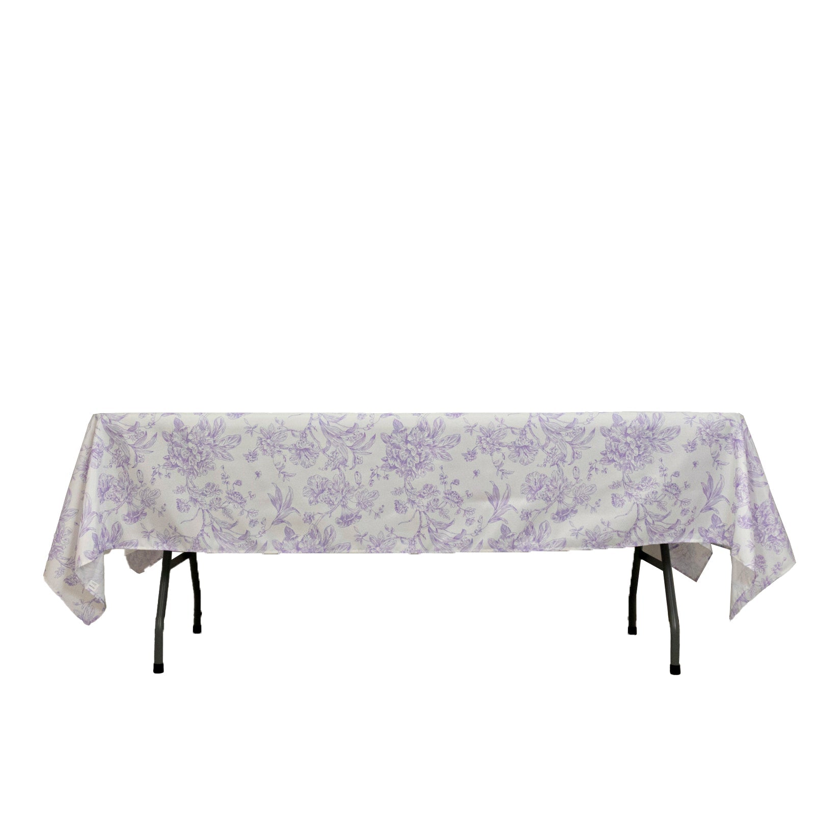 Polyester 60"x102" Rectangle Tablecloth White - Lavender Lilac French Toile Pattern for Elegant Gatherings - Bell Racket Store