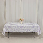 Polyester 60"x102" Rectangle Tablecloth White - Lavender Lilac French Toile Pattern for Elegant Gatherings - Bell Racket Store