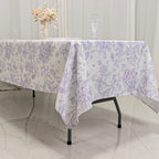 Polyester 60"x102" Rectangle Tablecloth White - Lavender Lilac French Toile Pattern for Elegant Gatherings - Bell Racket Store