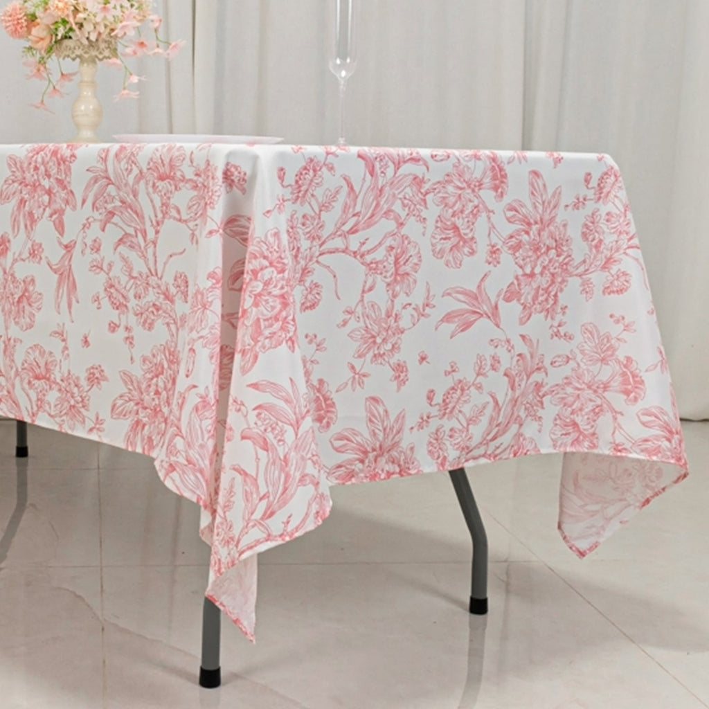 Polyester 60"x102" Rectangle Tablecloth White - Pink French Toile Pattern for Modern Occasions - Bell Racket Store