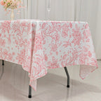 Polyester 60"x102" Rectangle Tablecloth White - Pink French Toile Pattern for Modern Occasions - Bell Racket Store