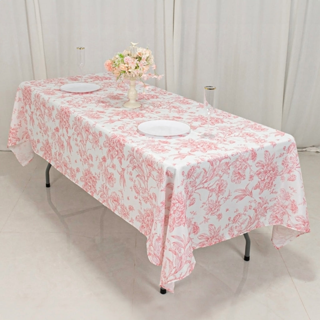 Polyester 60"x102" Rectangle Tablecloth White - Pink French Toile Pattern for Modern Occasions - Bell Racket Store