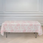 Polyester 60"x102" Rectangle Tablecloth White - Pink French Toile Pattern for Modern Occasions - Bell Racket Store