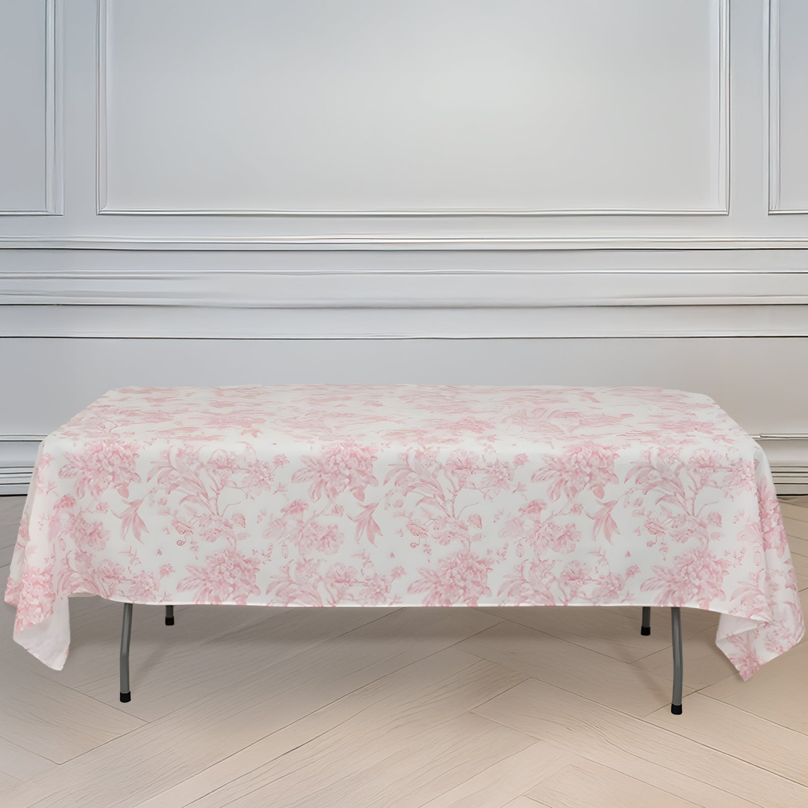 Polyester 60"x102" Rectangle Tablecloth White - Pink French Toile Pattern for Modern Occasions - Bell Racket Store