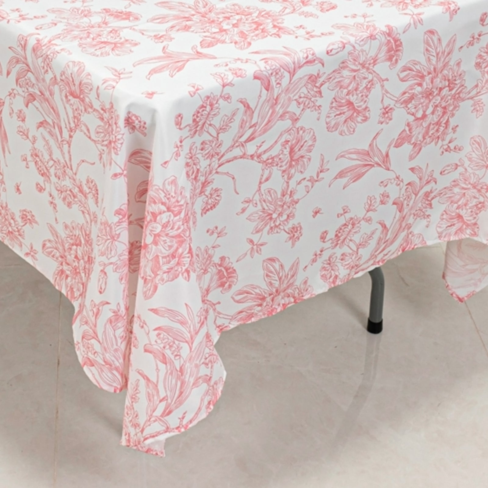 Polyester 60"x102" Rectangle Tablecloth White - Pink French Toile Pattern for Modern Occasions - Bell Racket Store