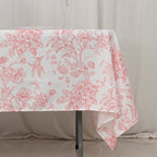 Polyester 60"x102" Rectangle Tablecloth White - Pink French Toile Pattern for Modern Occasions - Bell Racket Store