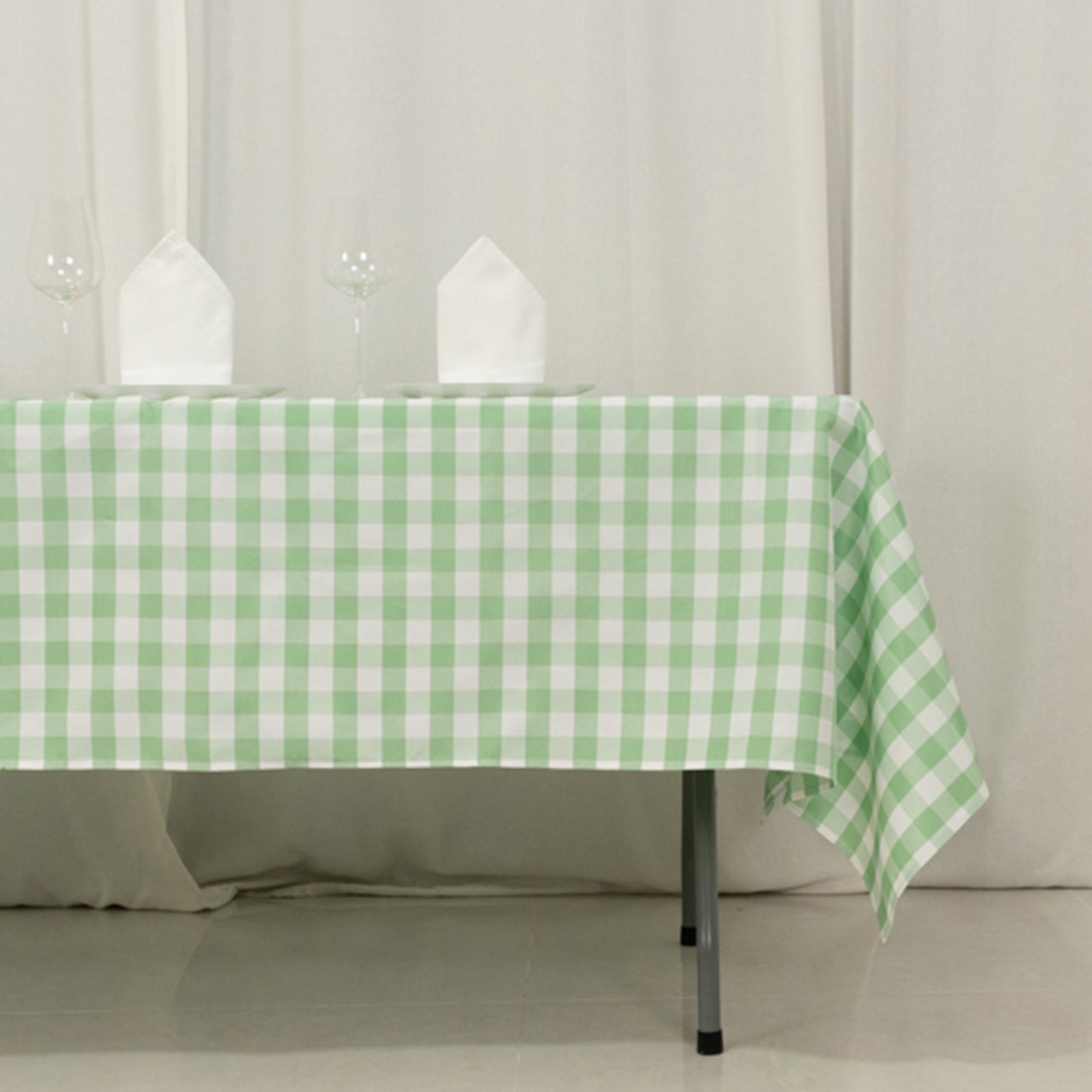 Polyester 60"x102" Rectangle Tablecloth White/Sage Green - Checkered Buffalo Plaid Table Cover - Bell Racket Store