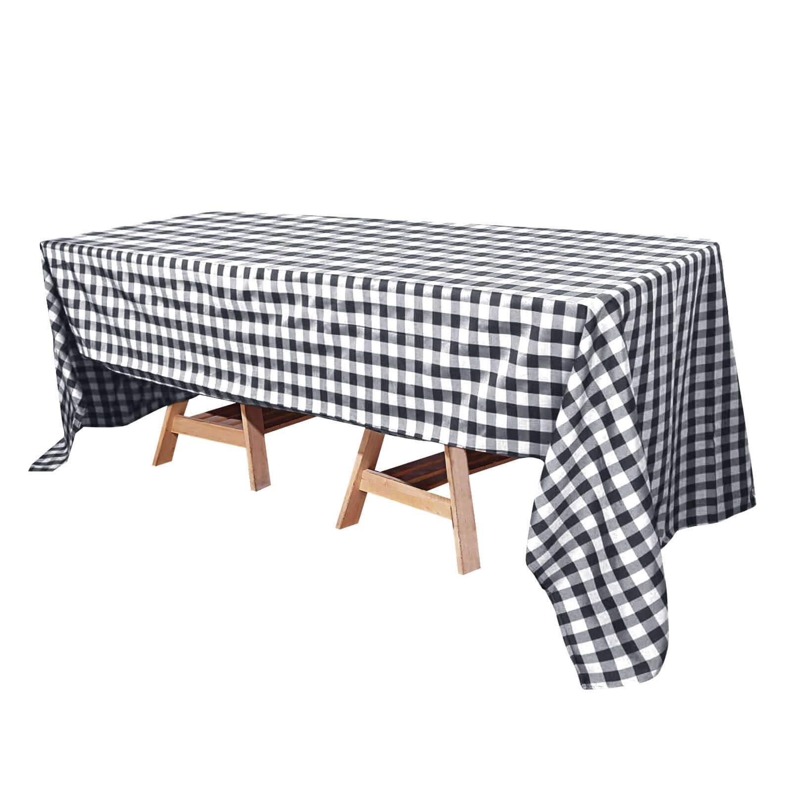 Polyester 60"x126" Rectangle Tablecloth White/Black - Stylish Checkered Buffalo Plaid Design for Farmhouse Themes