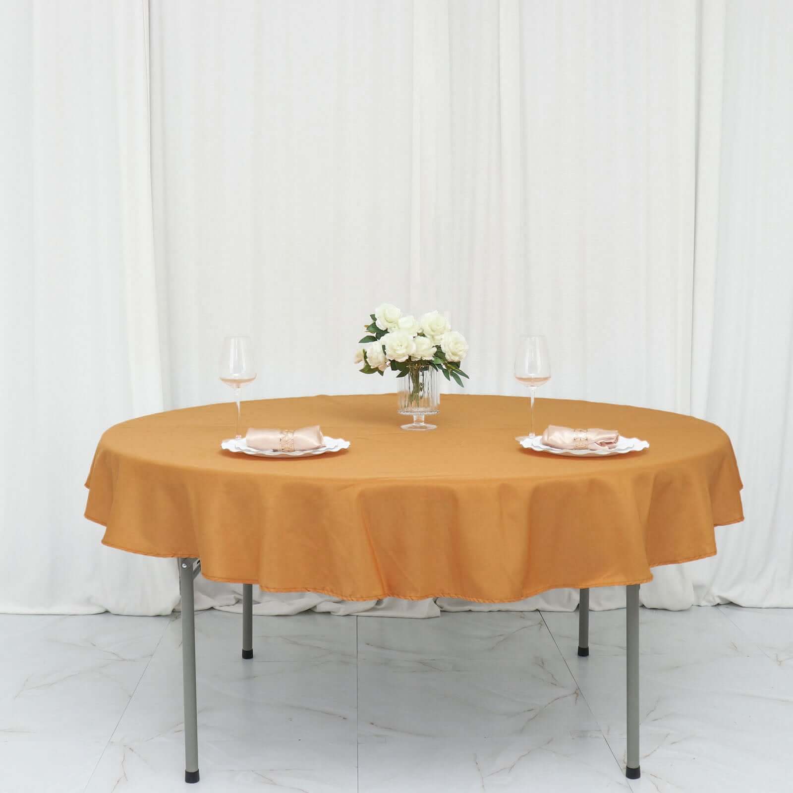 Polyester 70" Round Tablecloth Gold - Durable & Wrinkle - Resistant Table Cover for Everyday Use - Bell Racket Store