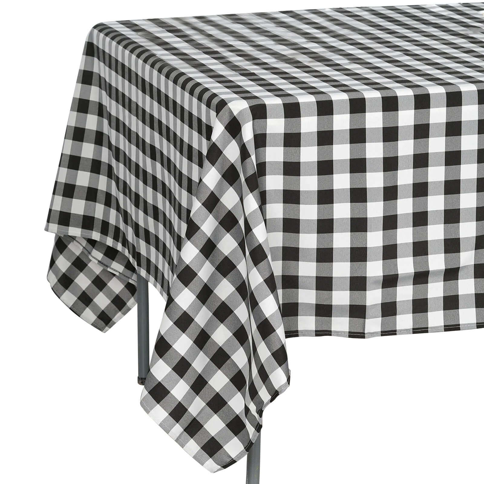 Polyester 70"x70" Square Tablecloth White/Black - Checkered Buffalo Plaid Design for Rustic Decor