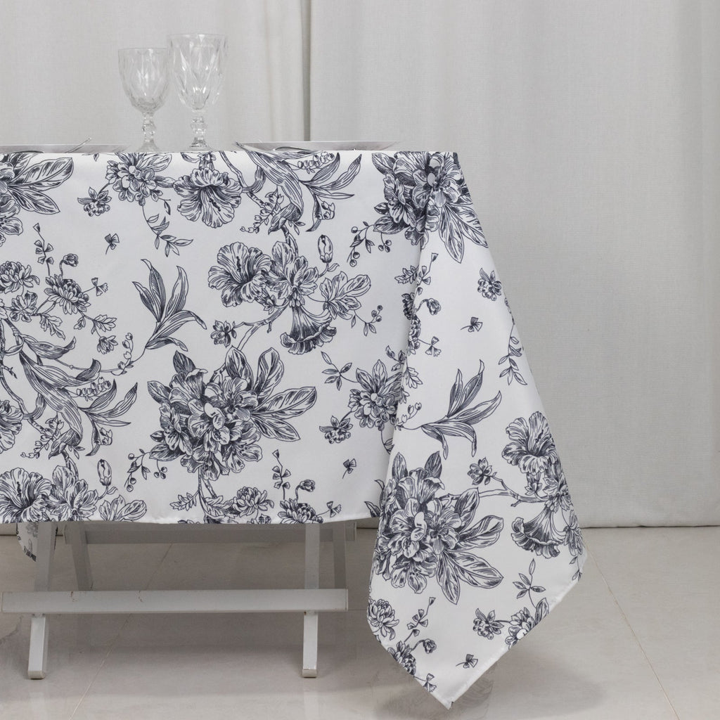 Polyester 70"x70" Square Tablecloth White - Black French Toile Pattern for Elegant Occasions - Bell Racket Store