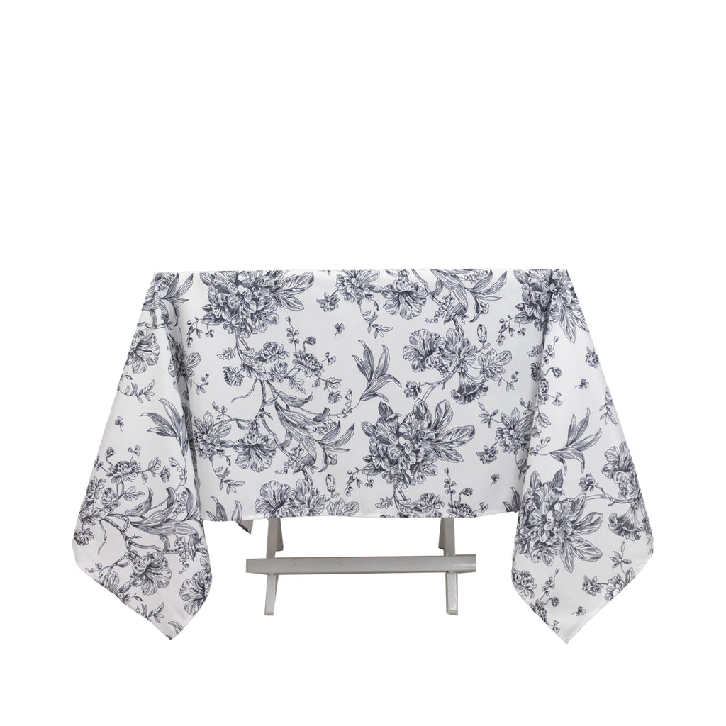 Polyester 70"x70" Square Tablecloth White - Black French Toile Pattern for Elegant Occasions - Bell Racket Store