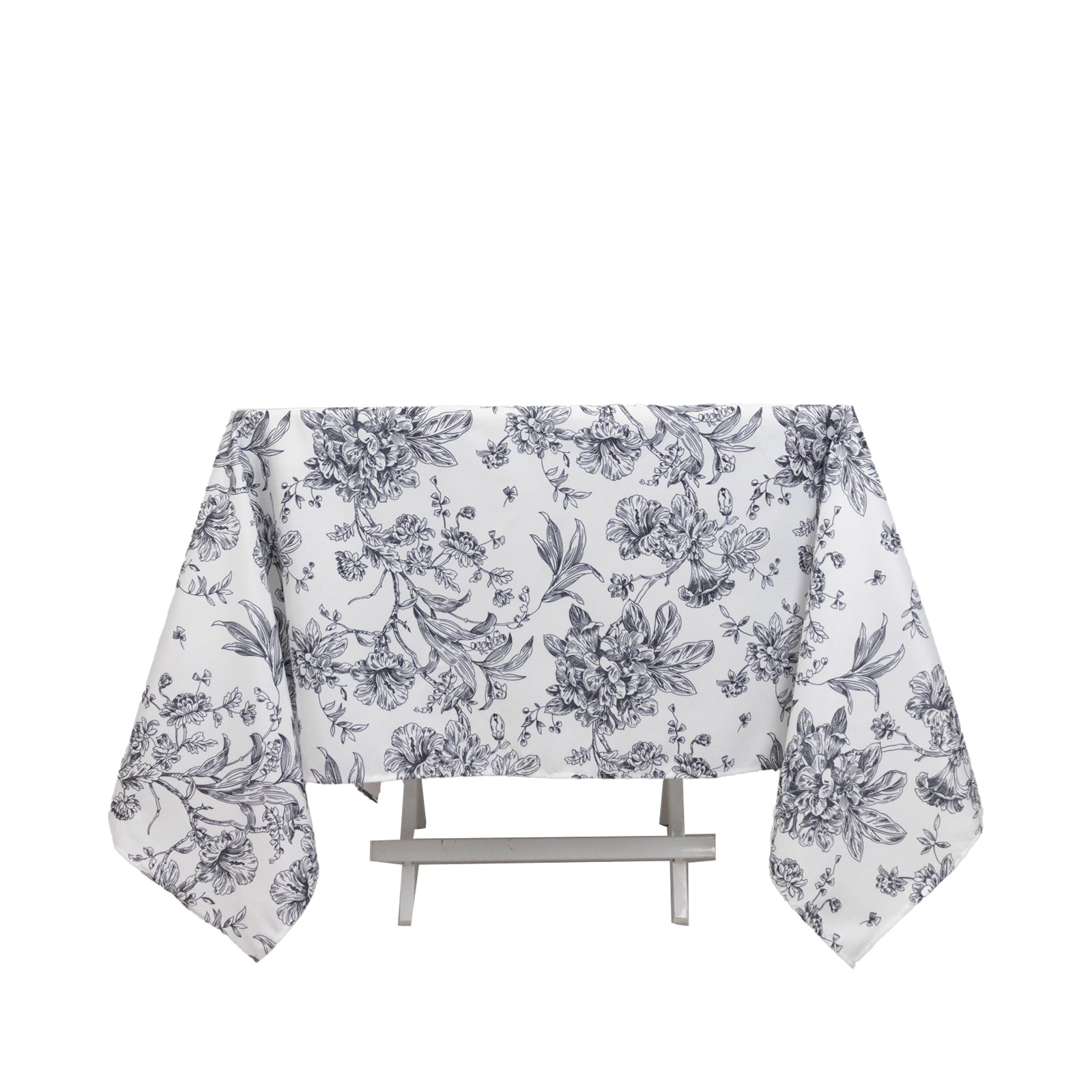 Polyester 70"x70" Square Tablecloth White - Black French Toile Pattern for Elegant Occasions - Bell Racket Store