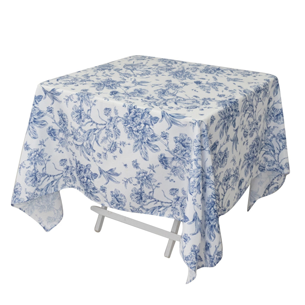 Polyester 70"x70" Square Tablecloth White - Blue French Toile Pattern for Sophisticated Settings - Bell Racket Store