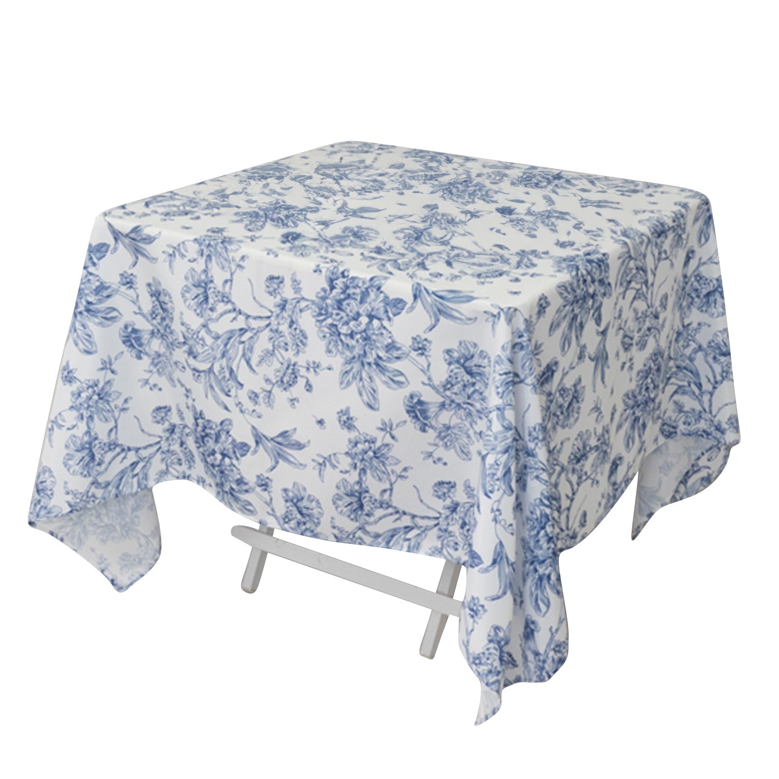 Polyester 70"x70" Square Tablecloth White - Blue French Toile Pattern for Sophisticated Settings - Bell Racket Store