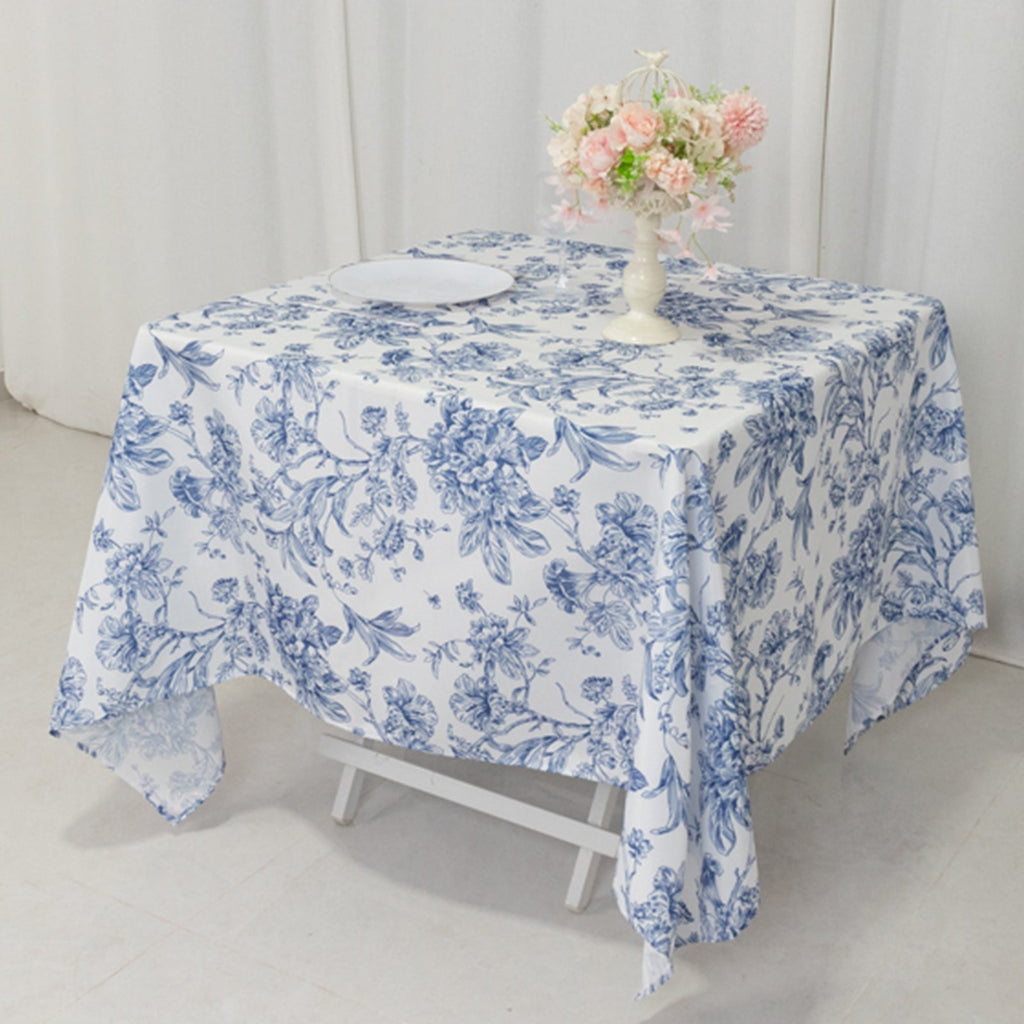 Polyester 70"x70" Square Tablecloth White - Blue French Toile Pattern for Sophisticated Settings - Bell Racket Store