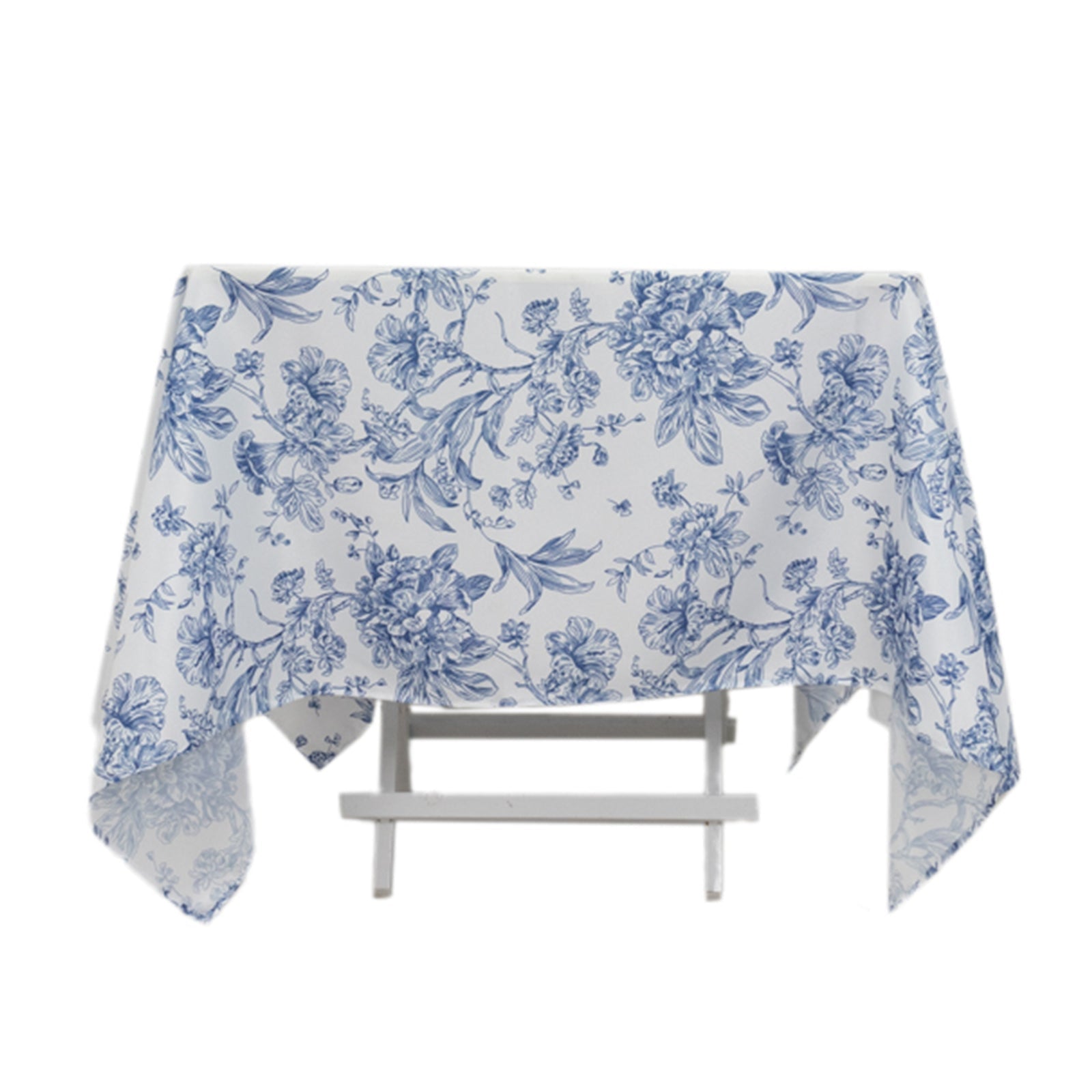 Polyester 70"x70" Square Tablecloth White - Blue French Toile Pattern for Sophisticated Settings - Bell Racket Store