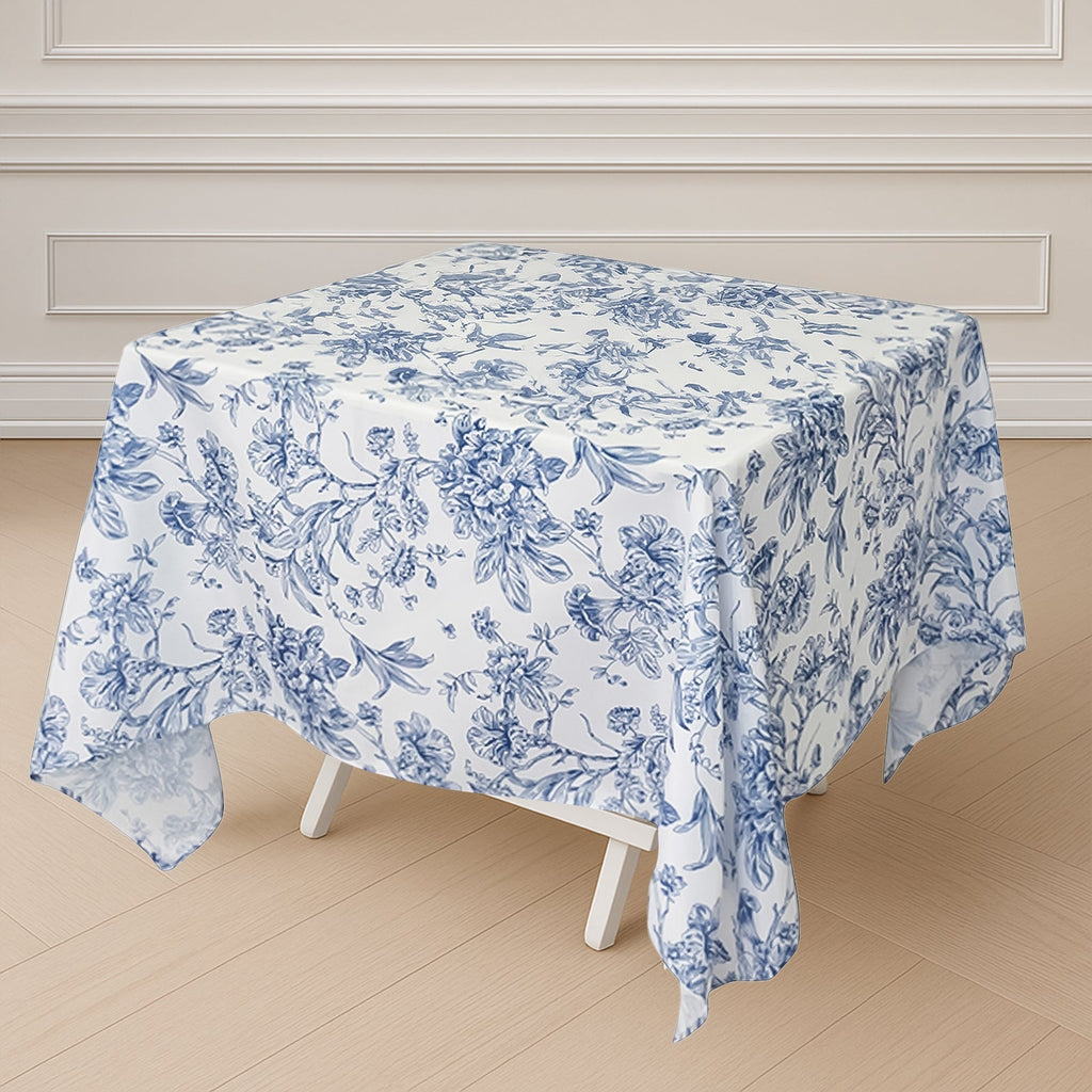 Polyester 70"x70" Square Tablecloth White - Blue French Toile Pattern for Sophisticated Settings - Bell Racket Store