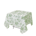 Polyester 70"x70" Square Tablecloth White - Dusty Sage Green French Toile Pattern for Elegant Occasions - Bell Racket Store