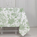 Polyester 70"x70" Square Tablecloth White - Dusty Sage Green French Toile Pattern for Elegant Occasions - Bell Racket Store