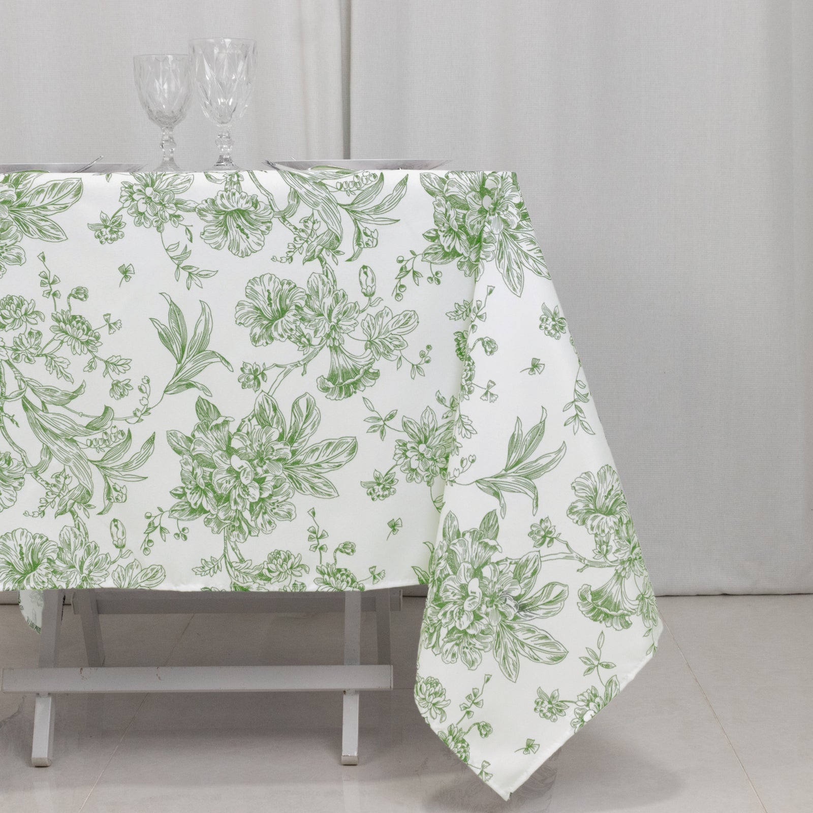 Polyester 70"x70" Square Tablecloth White - Dusty Sage Green French Toile Pattern for Elegant Occasions - Bell Racket Store