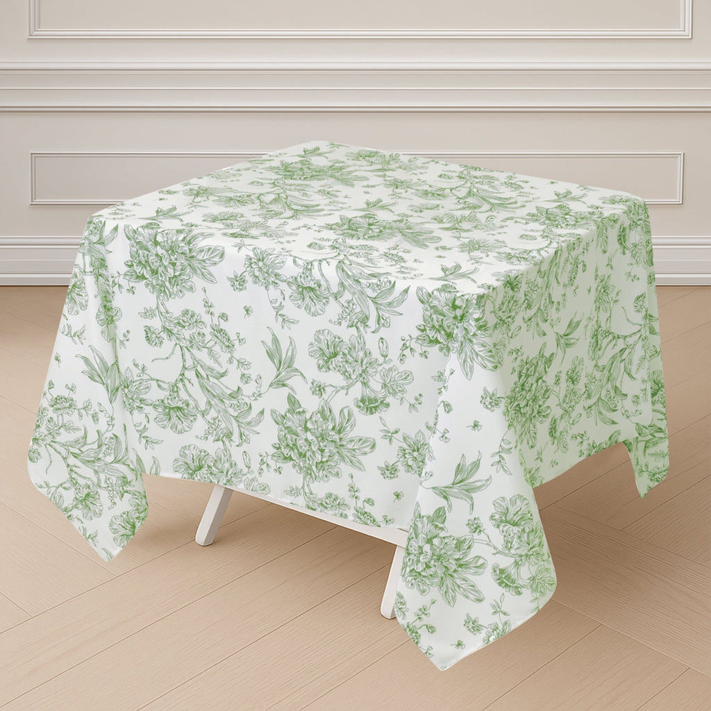 Polyester 70"x70" Square Tablecloth White - Dusty Sage Green French Toile Pattern for Elegant Occasions - Bell Racket Store