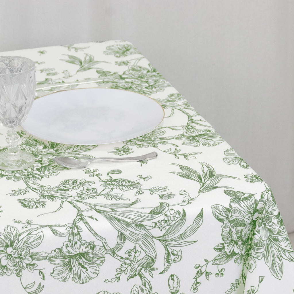 Polyester 70"x70" Square Tablecloth White - Dusty Sage Green French Toile Pattern for Elegant Occasions - Bell Racket Store