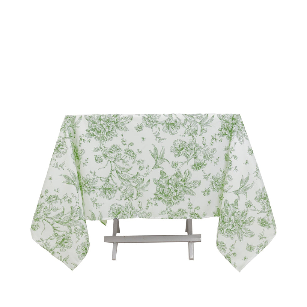 Polyester 70"x70" Square Tablecloth White - Dusty Sage Green French Toile Pattern for Elegant Occasions - Bell Racket Store