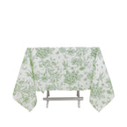 Polyester 70"x70" Square Tablecloth White - Dusty Sage Green French Toile Pattern for Elegant Occasions - Bell Racket Store