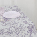 Polyester 70"x70" Square Tablecloth White - Lavender Lilac French Toile Pattern for Elegant Occasions - Bell Racket Store
