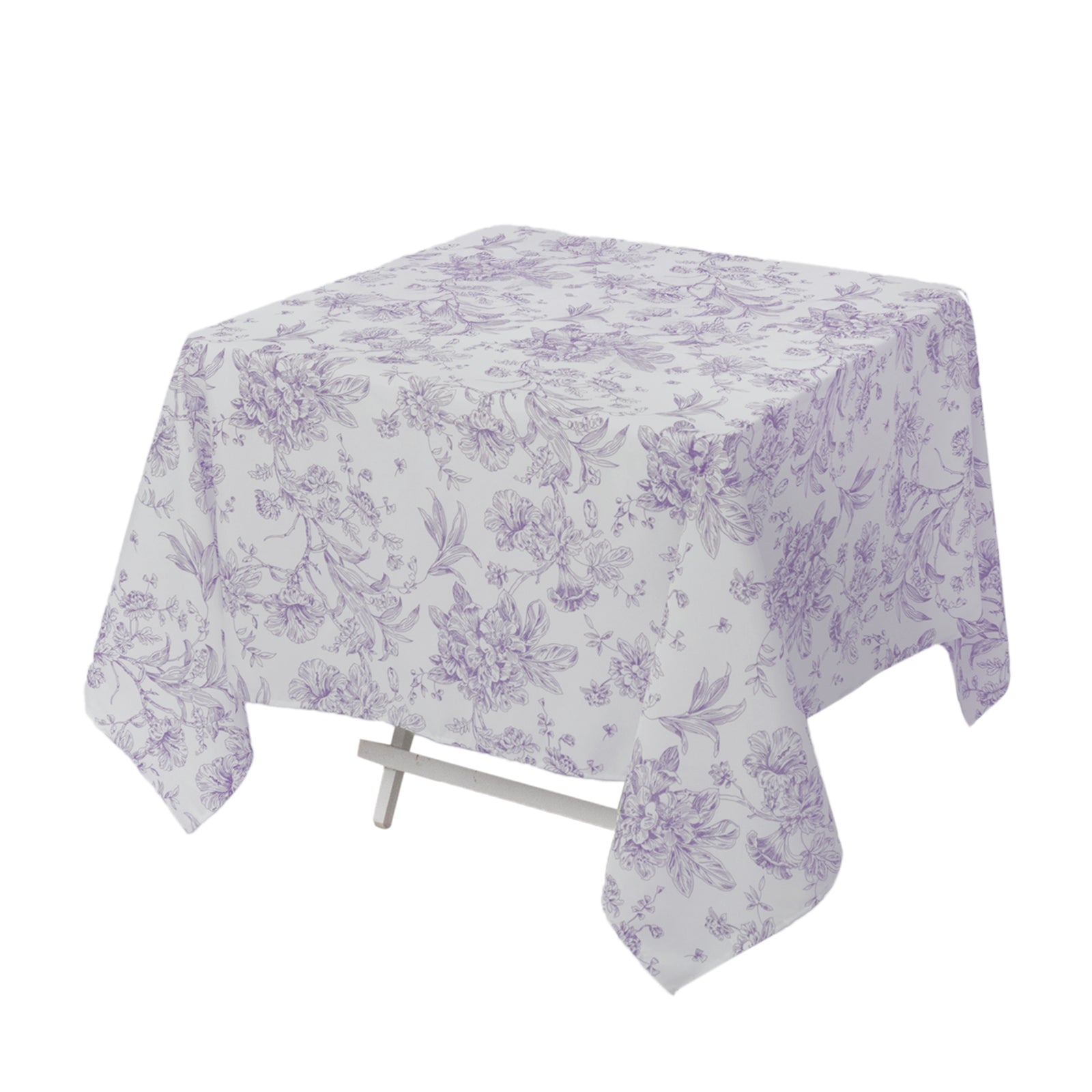 Polyester 70"x70" Square Tablecloth White - Lavender Lilac French Toile Pattern for Elegant Occasions - Bell Racket Store