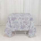 Polyester 70"x70" Square Tablecloth White - Lavender Lilac French Toile Pattern for Elegant Occasions - Bell Racket Store