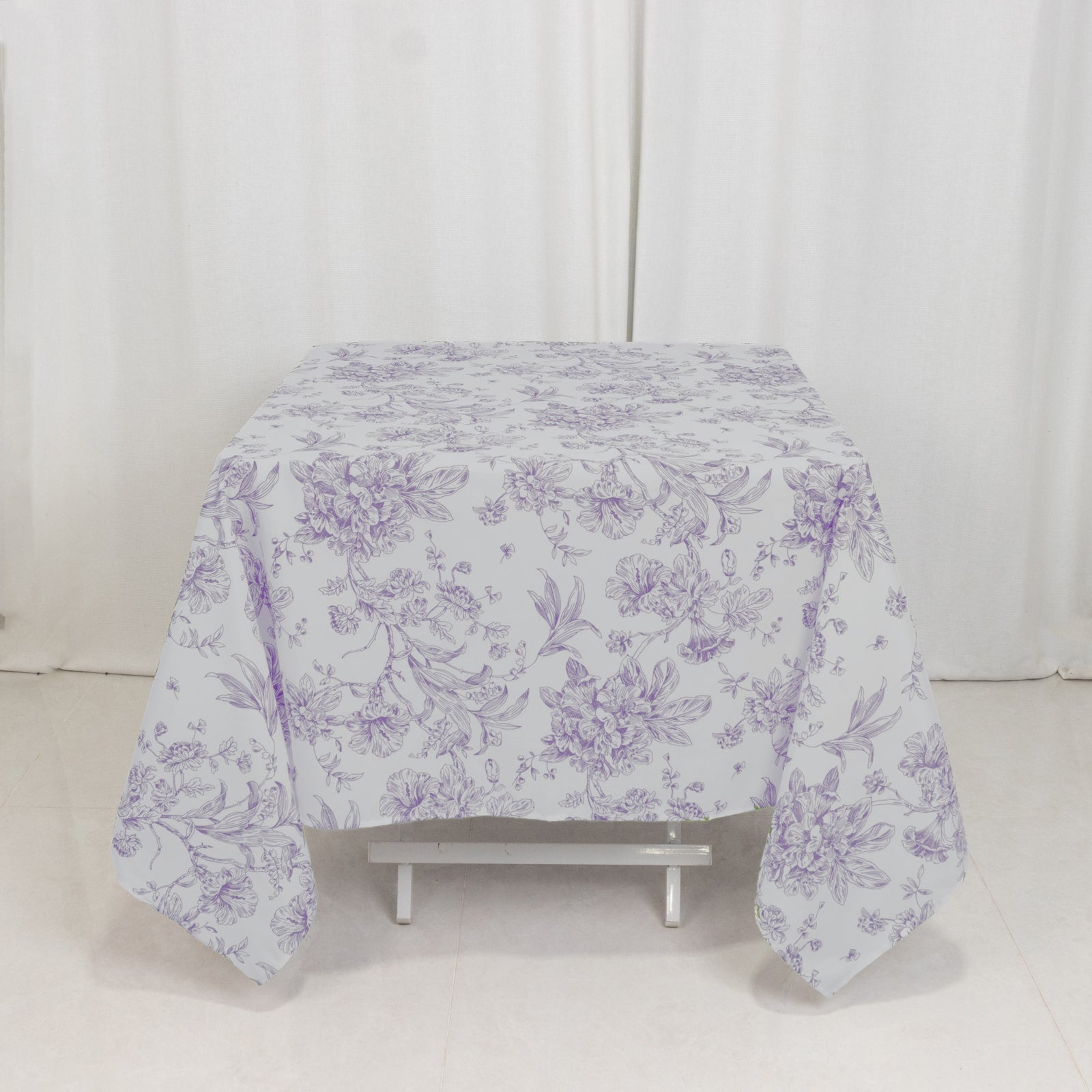 Polyester 70"x70" Square Tablecloth White - Lavender Lilac French Toile Pattern for Elegant Occasions - Bell Racket Store