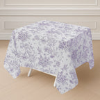 Polyester 70"x70" Square Tablecloth White - Lavender Lilac French Toile Pattern for Elegant Occasions - Bell Racket Store