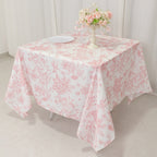 Polyester 70"x70" Square Tablecloth White - Pink French Toile Pattern for Elegant Occasions - Bell Racket Store
