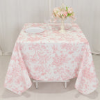 Polyester 70"x70" Square Tablecloth White - Pink French Toile Pattern for Elegant Occasions - Bell Racket Store
