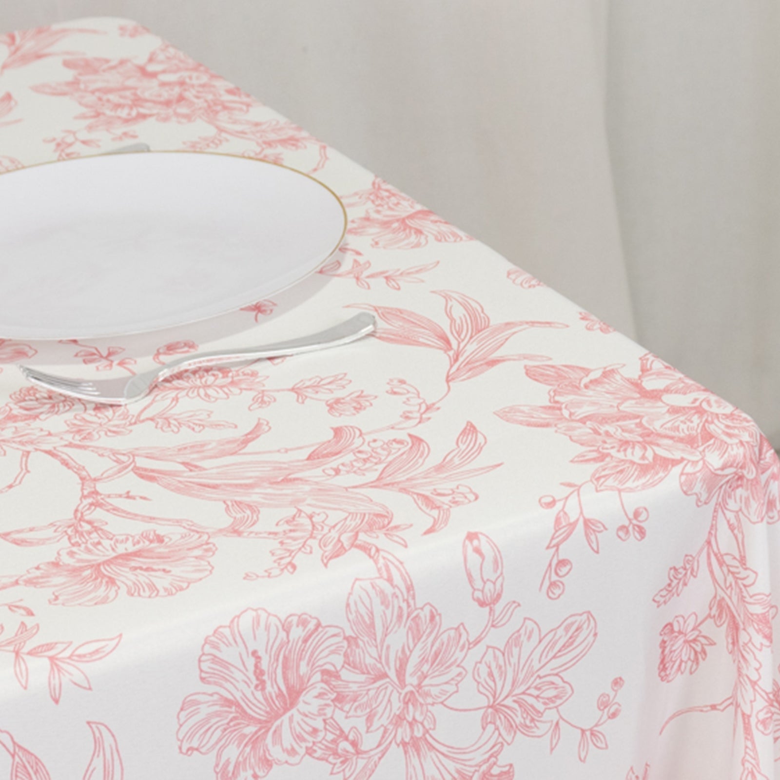 Polyester 70"x70" Square Tablecloth White - Pink French Toile Pattern for Elegant Occasions - Bell Racket Store