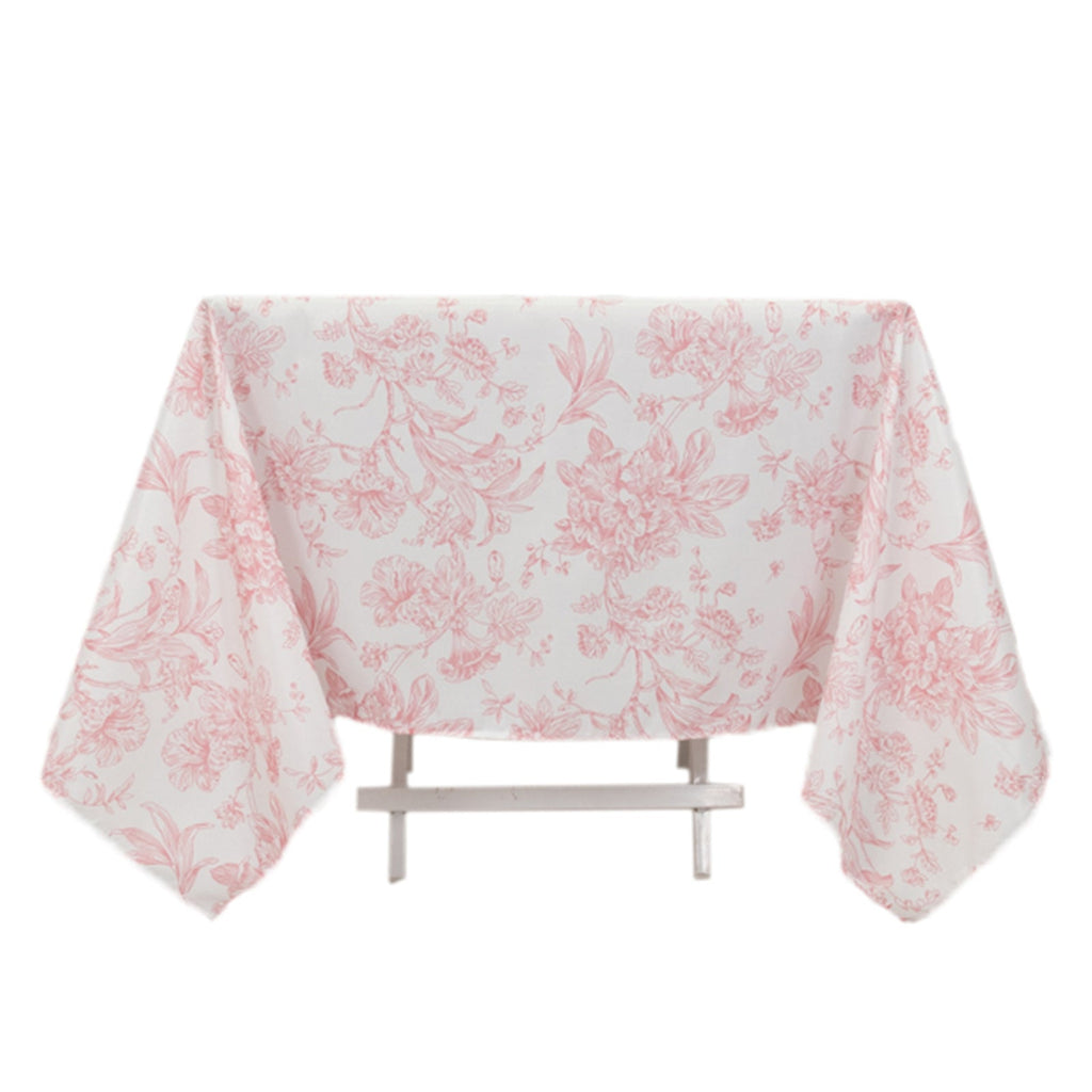 Polyester 70"x70" Square Tablecloth White - Pink French Toile Pattern for Elegant Occasions - Bell Racket Store