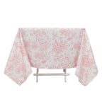 Polyester 70"x70" Square Tablecloth White - Pink French Toile Pattern for Elegant Occasions - Bell Racket Store