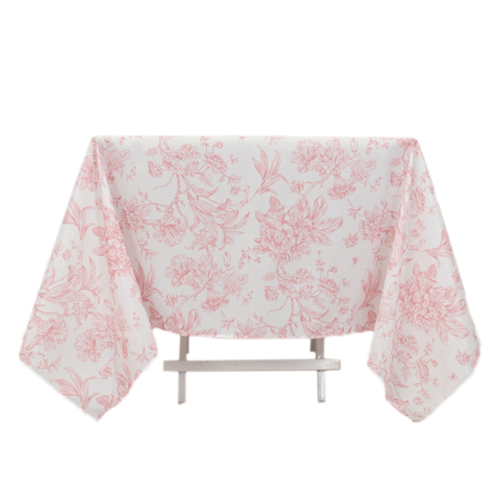 Polyester 70"x70" Square Tablecloth White - Pink French Toile Pattern for Elegant Occasions - Bell Racket Store