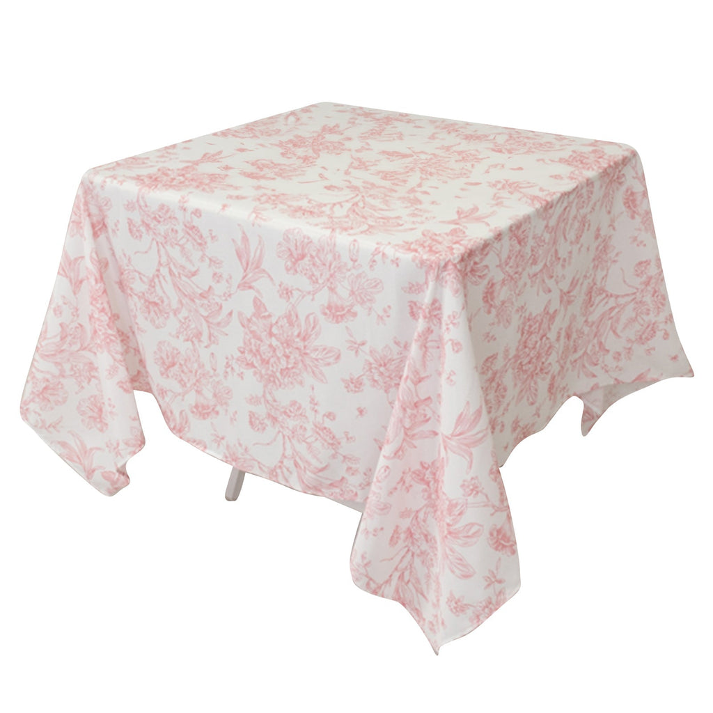 Polyester 70"x70" Square Tablecloth White - Pink French Toile Pattern for Elegant Occasions - Bell Racket Store