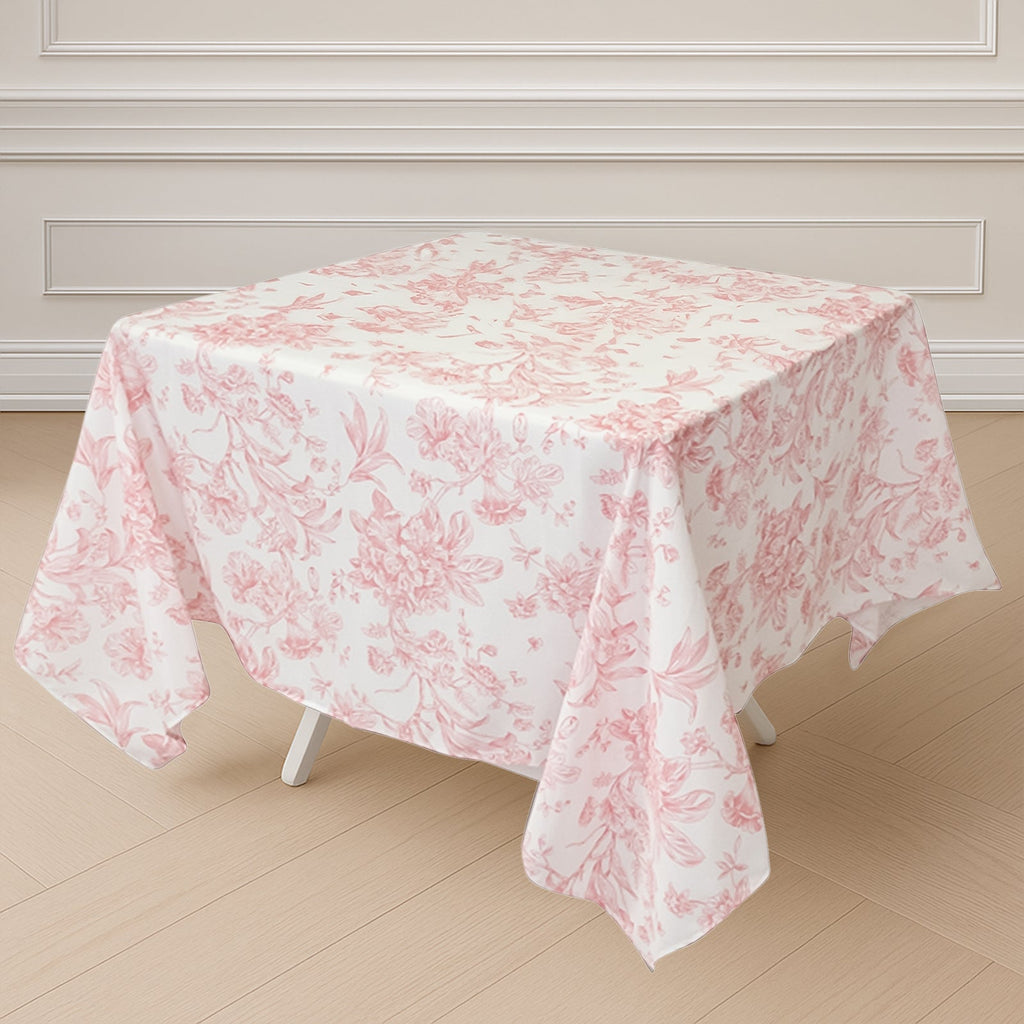 Polyester 70"x70" Square Tablecloth White - Pink French Toile Pattern for Elegant Occasions - Bell Racket Store