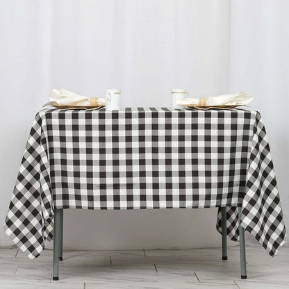 Polyester 70"x70" Square Tablecloth White/Black - Checkered Buffalo Plaid Design for Rustic Decor - NestOCart