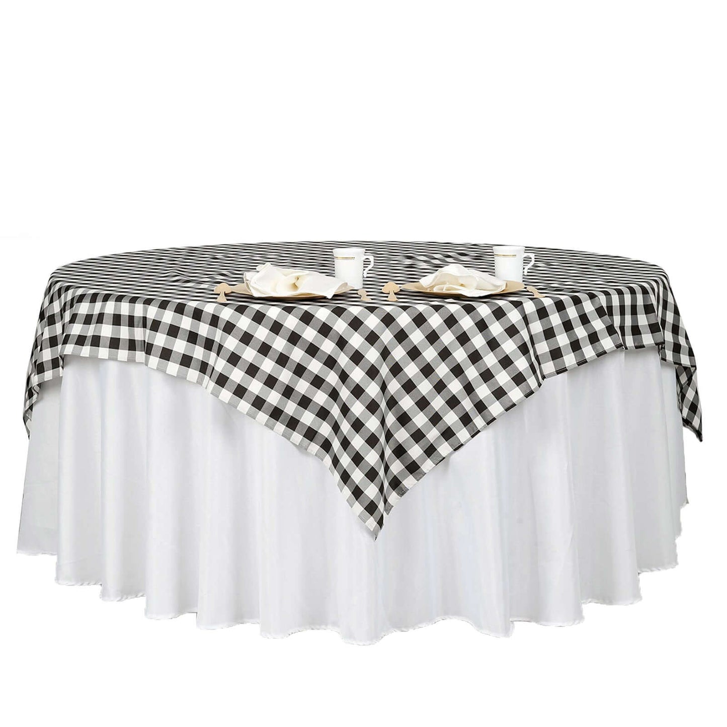 Polyester 70"x70" Square Tablecloth White/Black - Checkered Buffalo Plaid Design for Rustic Decor - NestOCart
