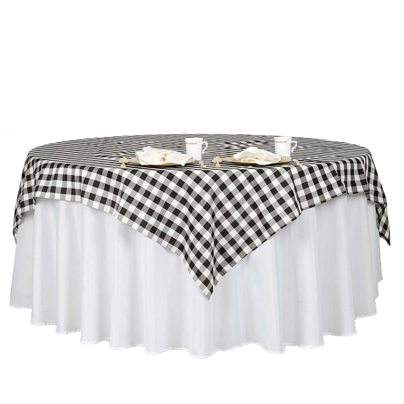 Polyester 70"x70" Square Tablecloth White/Black - Checkered Buffalo Plaid Design for Rustic Decor - NestOCart